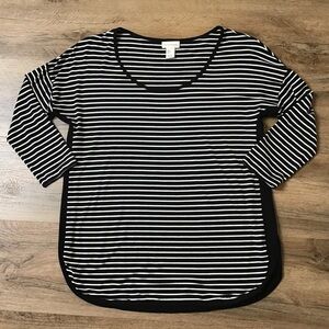 MERCER & Madison Size Small Top Striped 3/4 Sleeve Soft Knit Black White